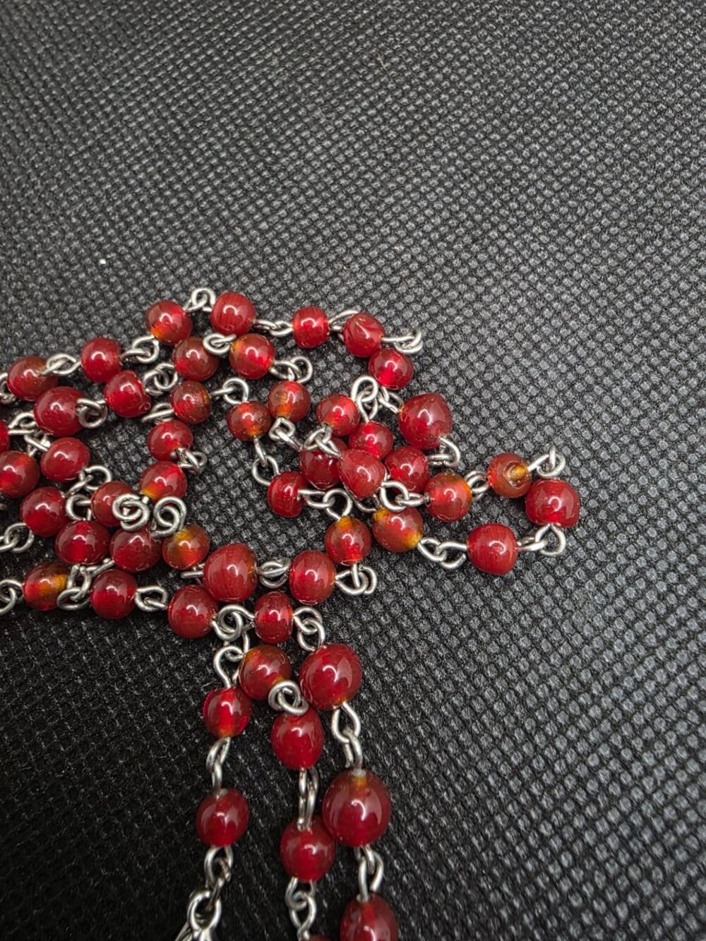 Multi-Functional Red Glass Beaded 3-in-1 Rosary Chain Lanyard & Necklace - Picture 5 of 8